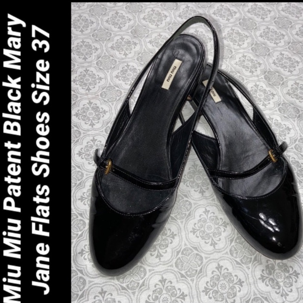 Miu Miu Patent Black Mary Jane Flats Shoes Size 37